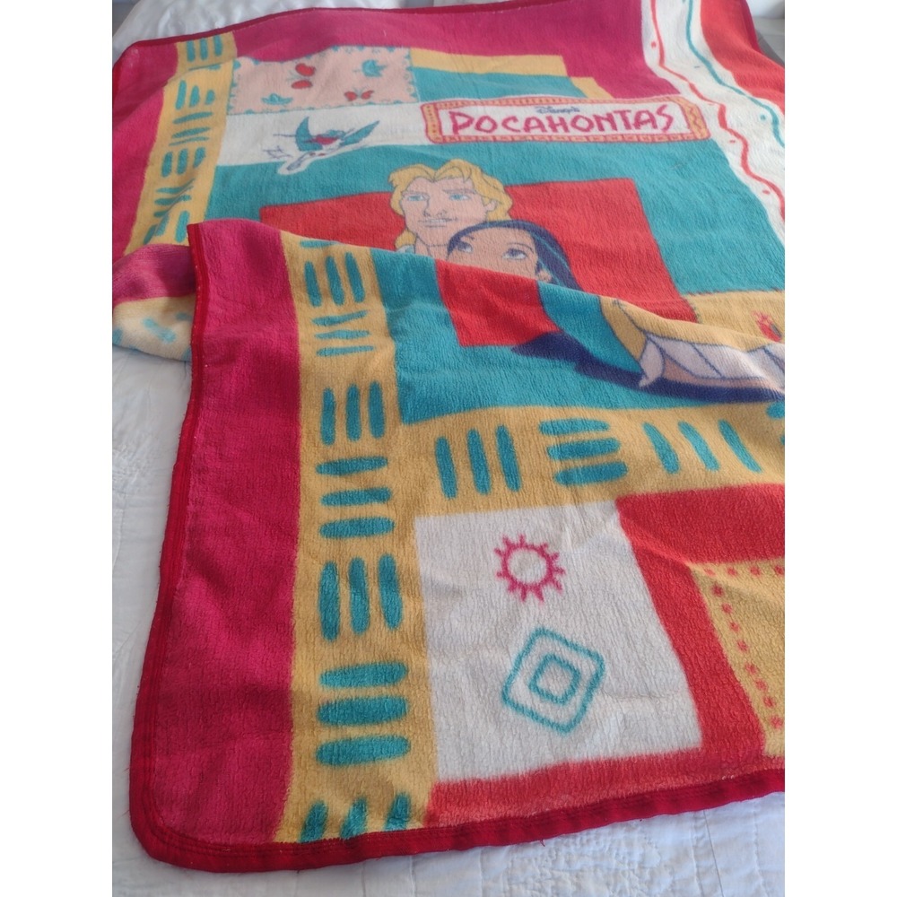 Vtg Disney Pocahontas Fleece Blanket John Smith Twin 90s Native Retro Nostalgic - Picture 4 of 10